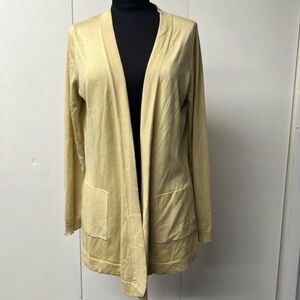 Long sleeve open front cardigan in pretty yellow/gold color.